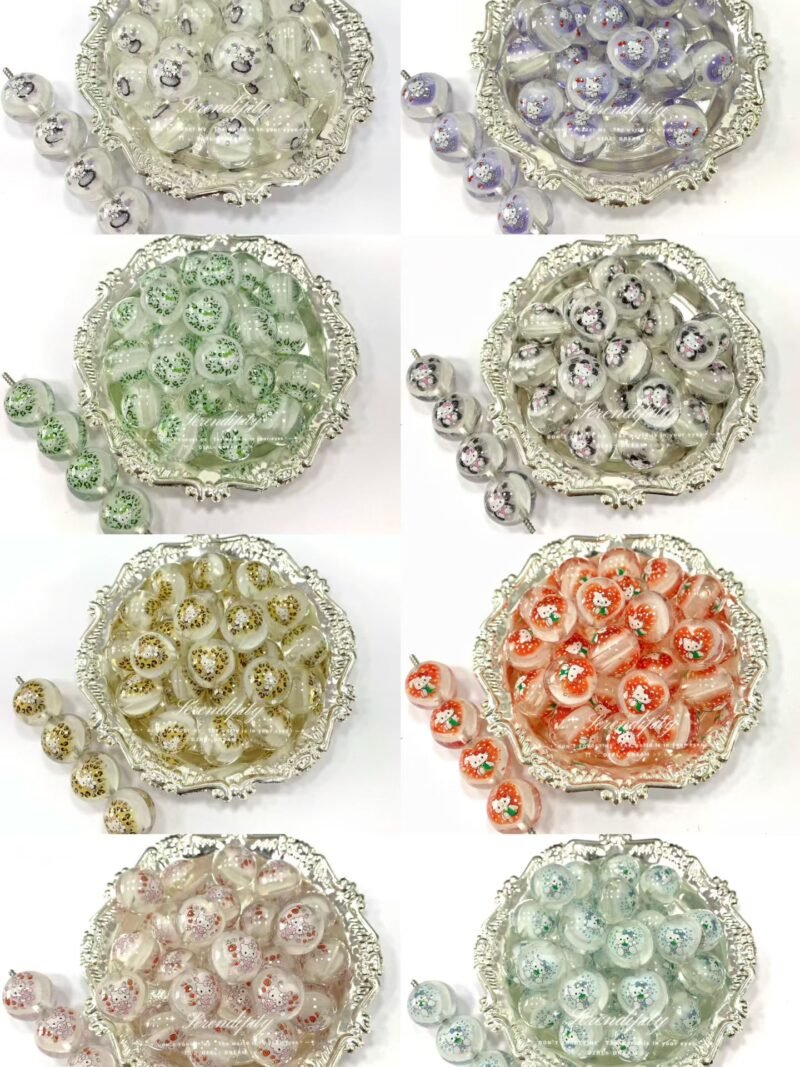 Heart Hello Kitty Printed Beads