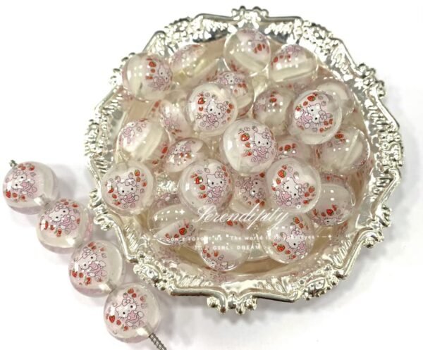 A24-6 Heart Hello Kitty Printed Beads