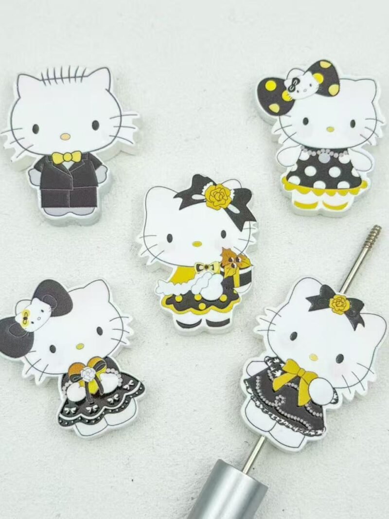 A43 3D Embossed Open Hole Black Gold Hello Kitty