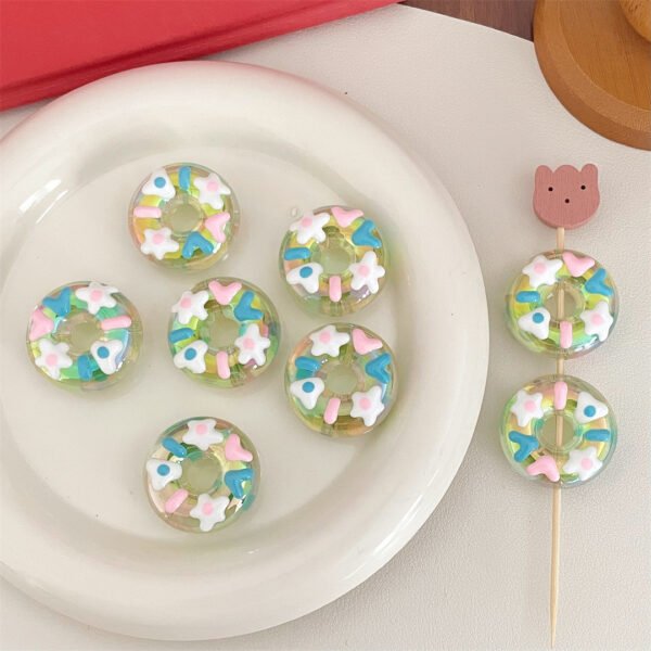 Open Hole Hand-painted Sugar Heart Donut Beads