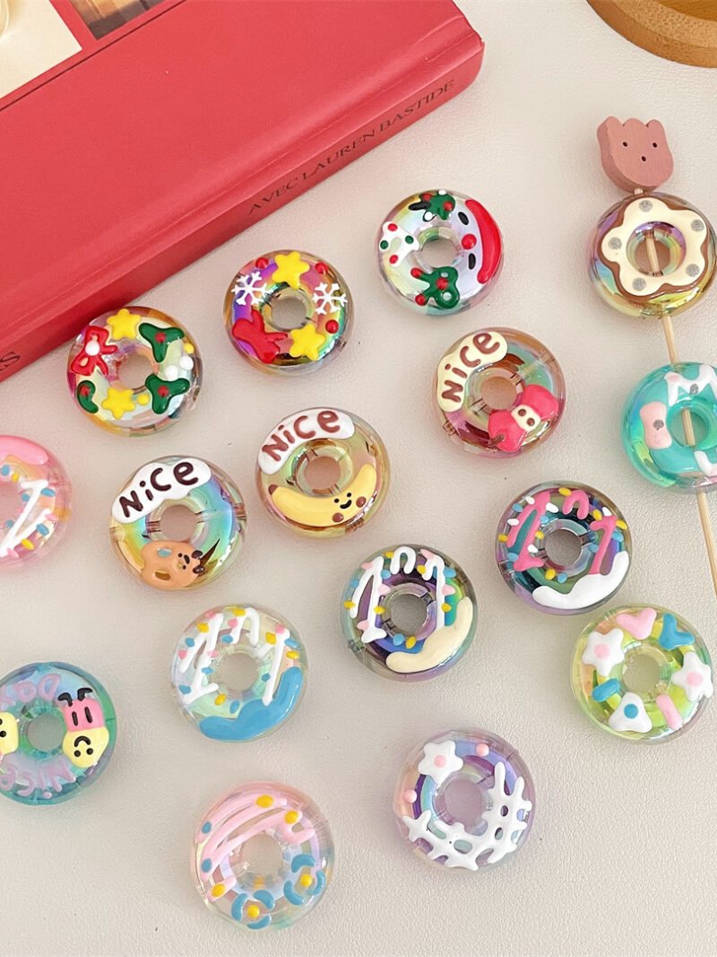 A75 Open Hole Hand-painted Sugar Heart Donut Beads