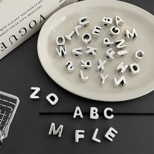 Open Hole Electroplated Silver Letter Beads