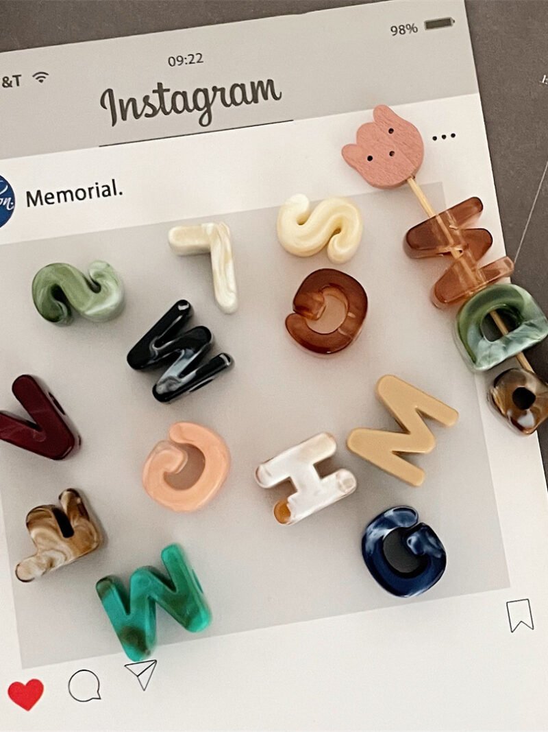 Open Hole Acrylic Blended Letter Beads