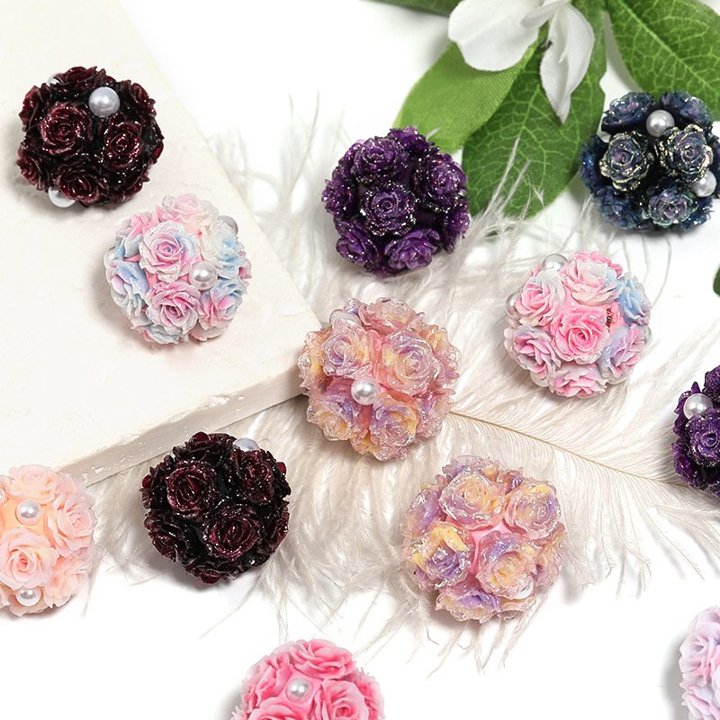 C48 Faux Soft Rose Flower Beads