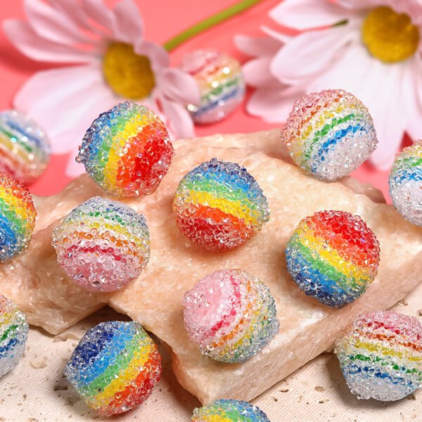 C63 Rainbow Stripe Sugar Round Beads