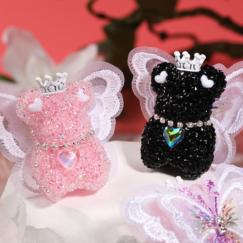 C81 Drilled Full Rhinestone Winged Bear