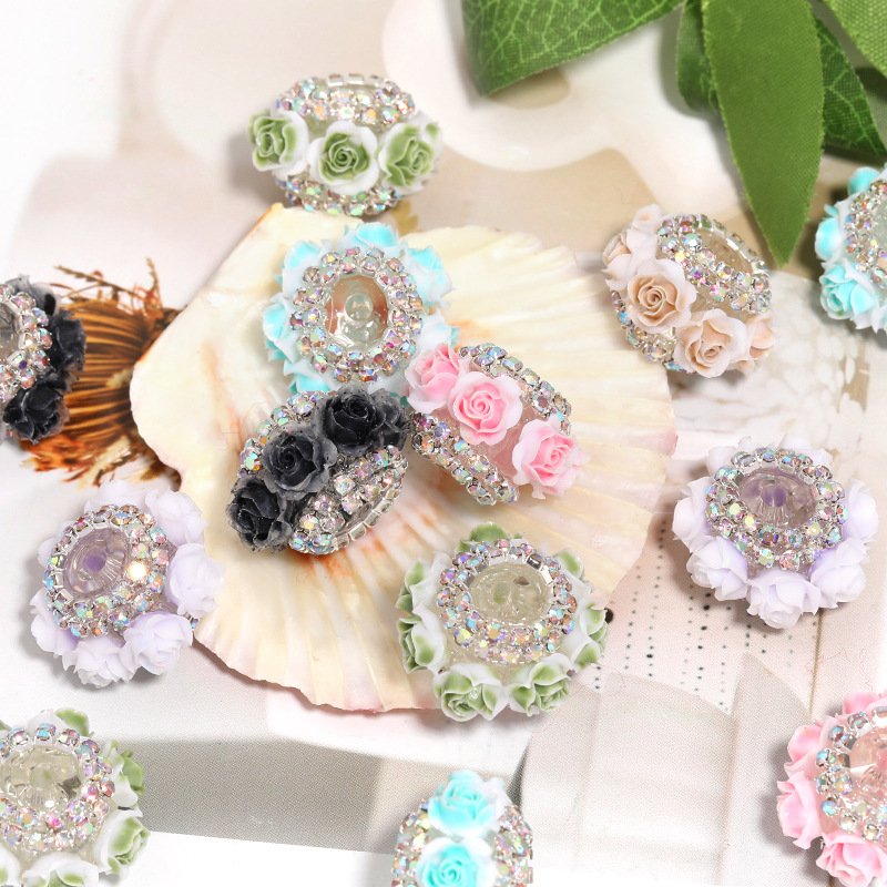 Rose & Wheel Spacer Rhinestone Beads