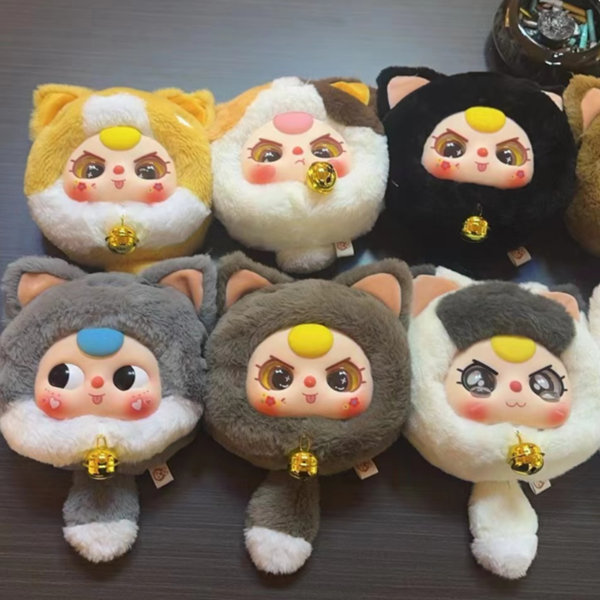 JC1056-Baby Three Lucky Cat Large Zipper Plush Bag